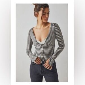 Free People By the Fire Bodysuit in Black Combo